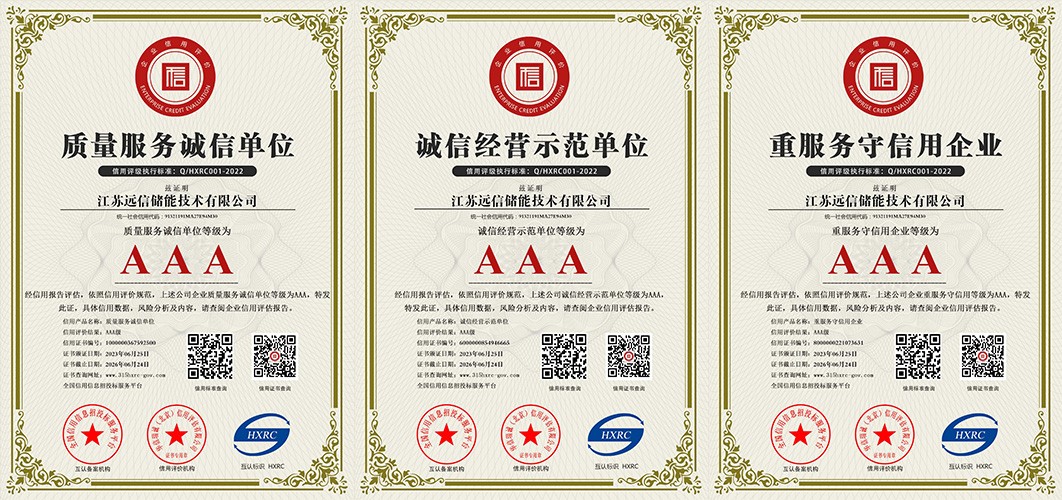 龙8国际储能下属子公司获评“3A级信用企业”等多项证书